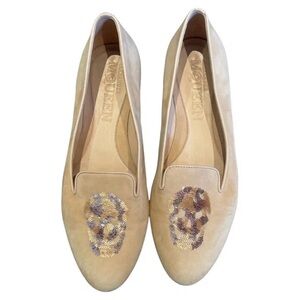 Alexander McQueen Beige Suede Loafers with Sequin Skull